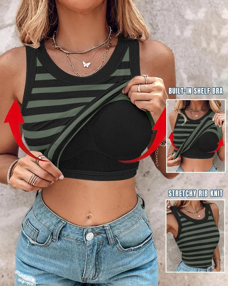 💖Last Day Special Price ￡10.99!!💖Ribbed Stretchy Tank Top with Shelf Bra