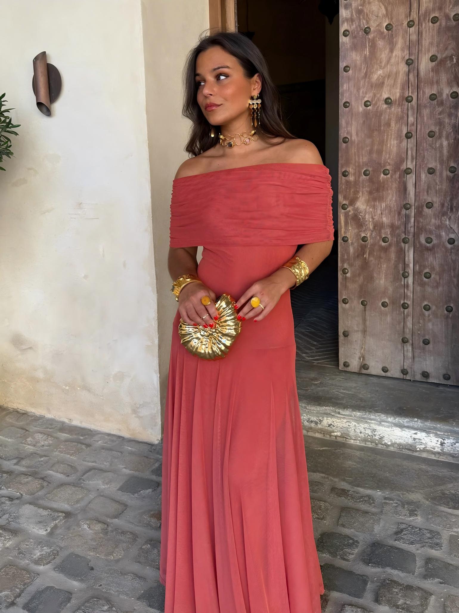 Toledo maxi-jurk met één schouder en mesh