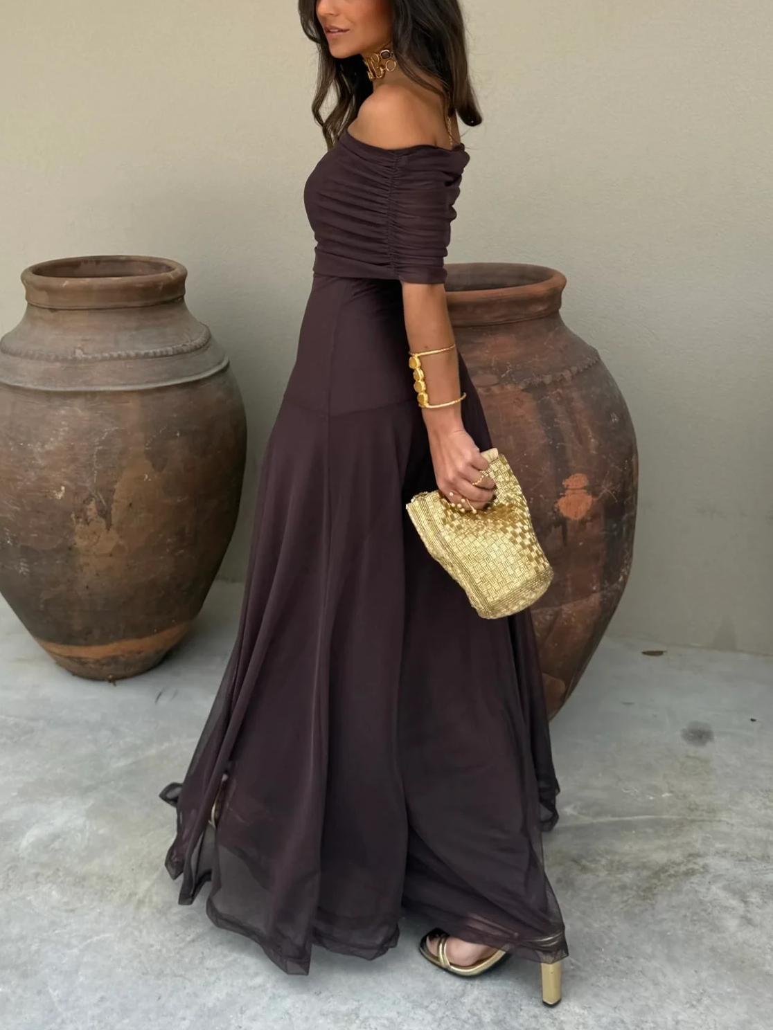 Toledo maxi-jurk met één schouder en mesh