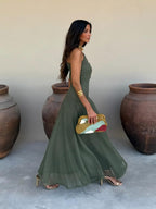 Toledo maxi-jurk met één schouder en mesh
