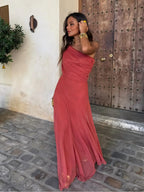 Toledo maxi-jurk met één schouder en mesh