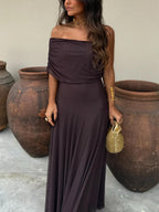 Toledo maxi-jurk met één schouder en mesh