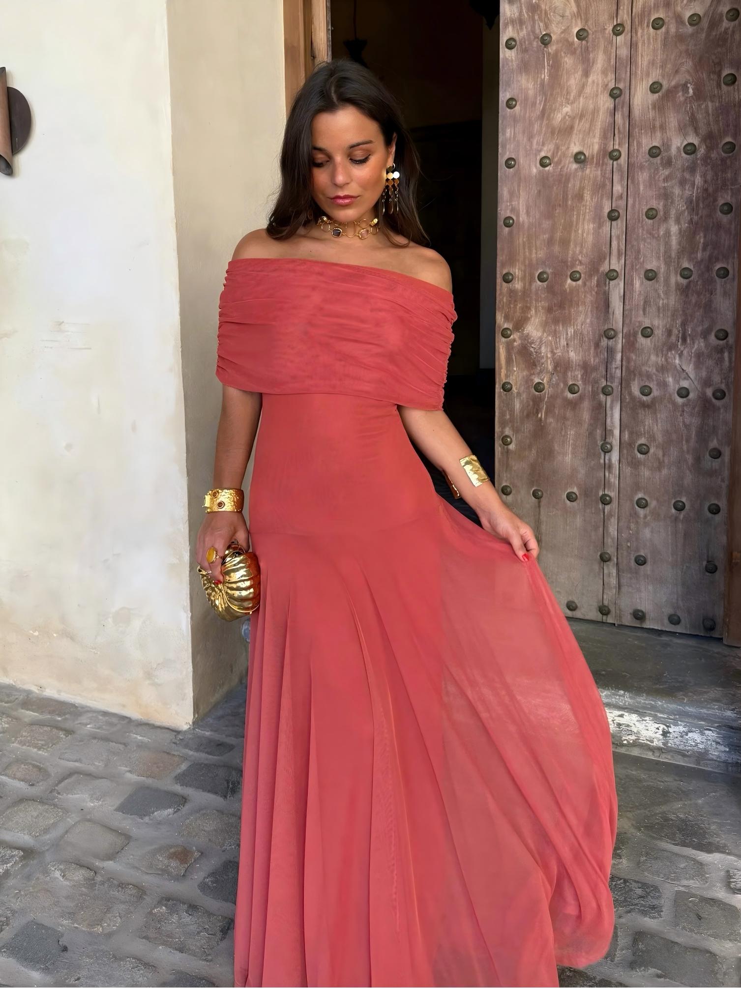 Toledo maxi-jurk met één schouder en mesh