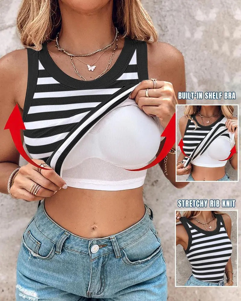 💖Last Day Special Price ￡10.99!!💖Ribbed Stretchy Tank Top with Shelf Bra