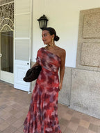 Toledo maxi-jurk met één schouder en mesh