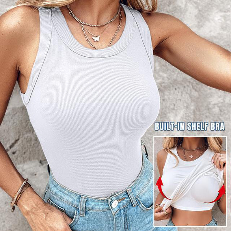 💖Last Day Special Price ￡10.99!!💖Ribbed Stretchy Tank Top with Shelf Bra